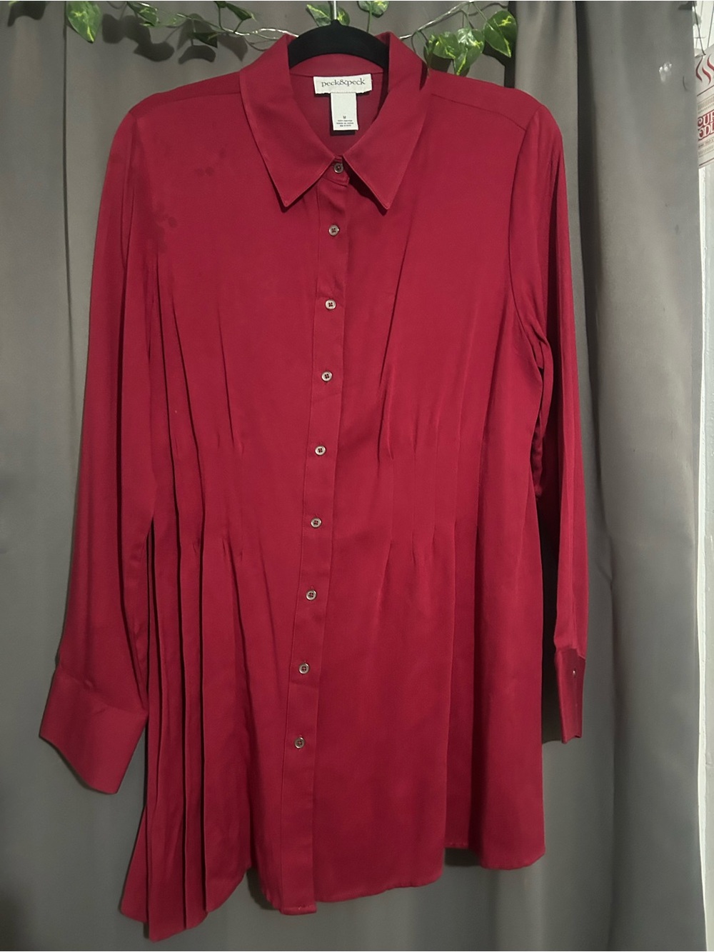 Peck & Peck Deep Berry Button-Front Blouse